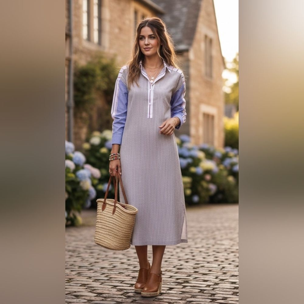 No. 6 Store Devon Contrasting Pinstripe Shirtdress Midi XS S